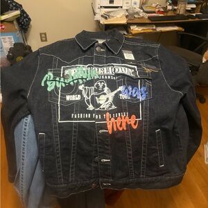 True Religion Black Denim Jacket with Graphic Designs